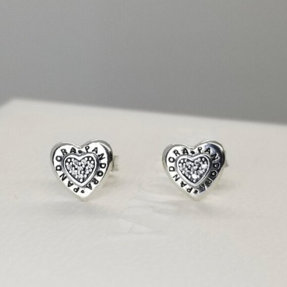 Pandora Signature Heart Stud Earrings with Clear Zirconia - 297382CZ NWT - Picture 2 of 3